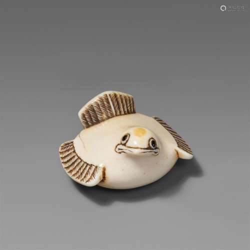 An ivory netsuke of a fukura suzume. 19th century