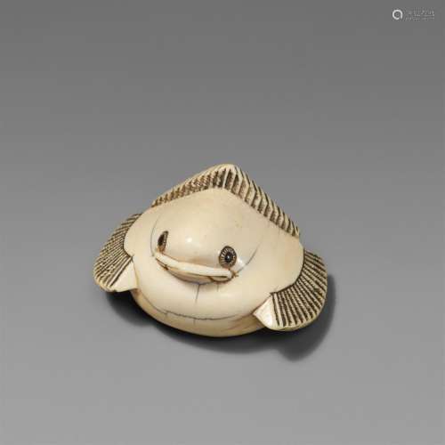 An ivory netsuke of a fukura suzume. Late 18th century