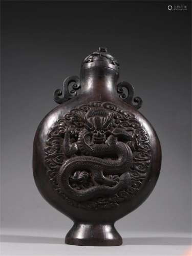 A Chinese Carved Agarwood Vase with Dragon