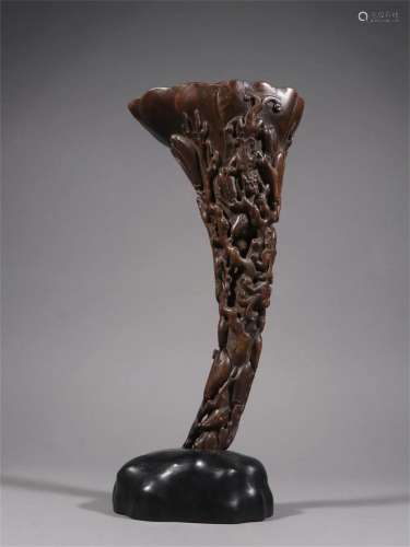 A Chinese Carved Agarwood Cup with Dragon