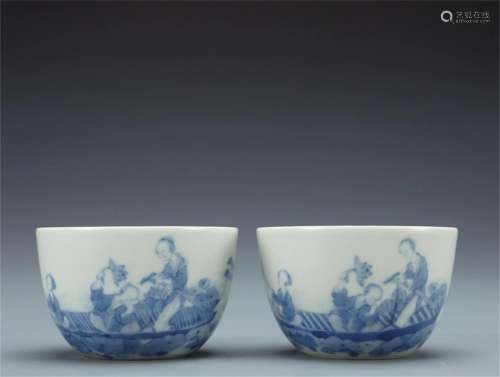 Pair of Chinese Blue and White Porcelain Cups