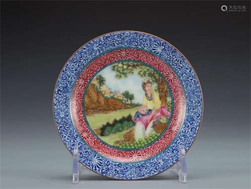 A Chinese Famille Rose Porcelain Plate with Figure