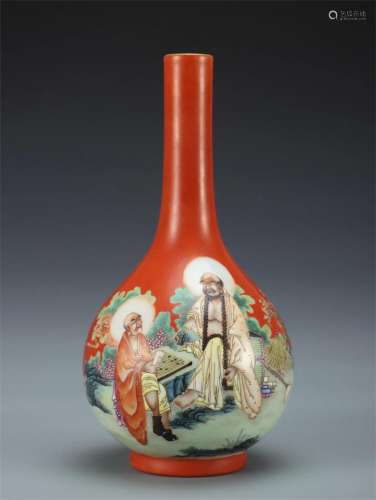 A Chinese Famille Rose Porcelain Long Neck Vase