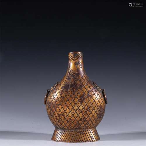 A Chinese Gilt Bronze Vase with Double Ear