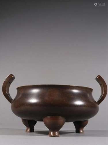 A Chinese Bronze Incense Burner with Double Ear