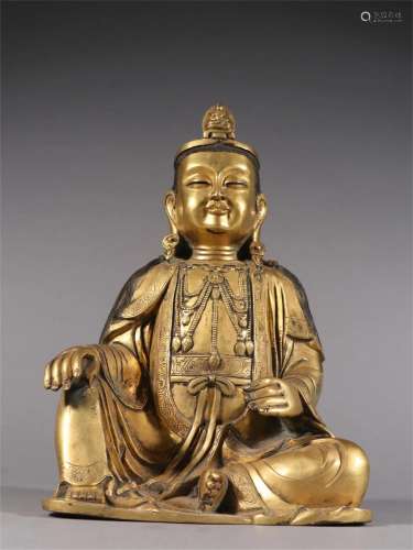 A Chinese Gilt Bronze Guanyin Statue