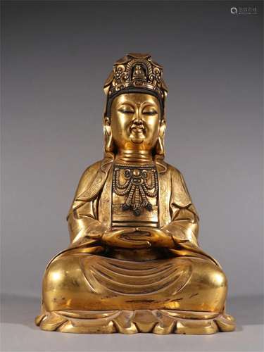 A Chinese Gilt Bronze Guanyin Statue