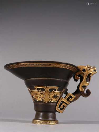 A Chinese Gilt Bronze Wine Cup with Dragon