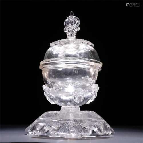 A Chinese Carved Rock Crystal Lidded Jar