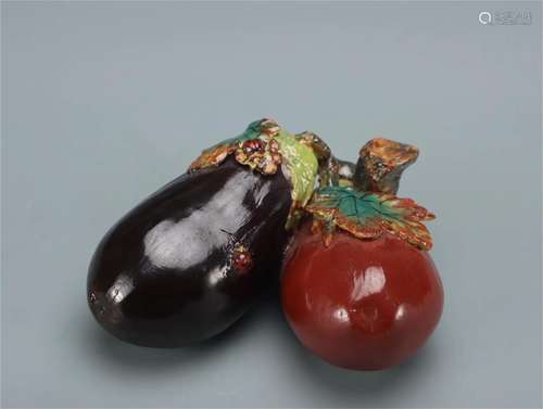 A Chinese Porcelain Eggplant Decoration