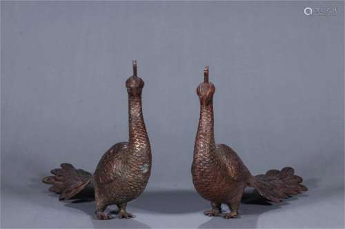 Pair of Chinese Bronze Phoenix Decorations