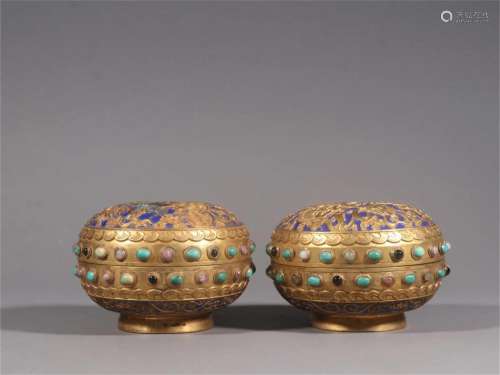 Pair of Chinese Gilt Silver Lidded Container