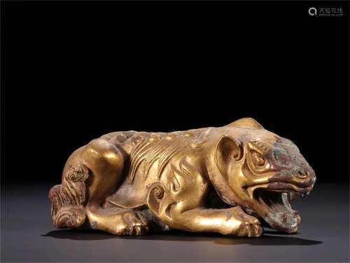 A Chinese Gilt Bronze Beast Decoration