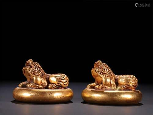 Pair of Chinese Gilt Bronze Paperweight