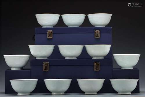 Set of Chinese Celadon Glazed Porcelain Zodiac Bowls