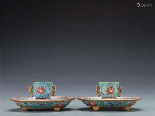 Pair of Chinese Famille Rose Porcelain Cups