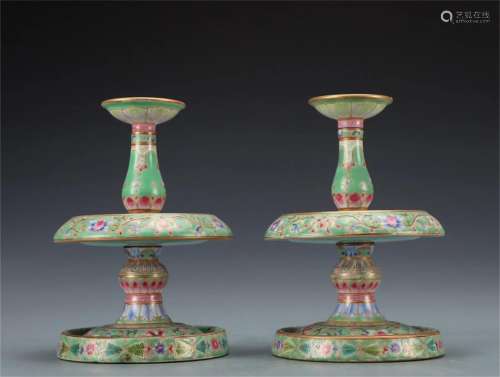 Pair of Chinese Famille Rose Porcelain Lamp Stand