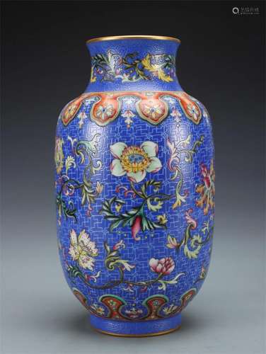 A Chinese Blue Glazed Famille Rose Porcelain Vase