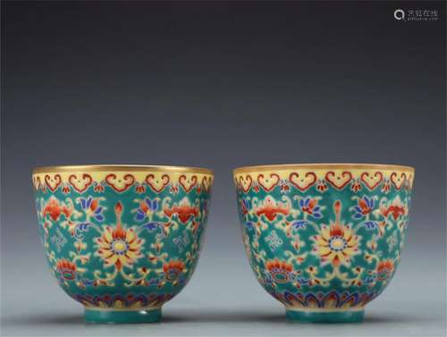 Pair of Chinese Famille Rose Porcelain Cups