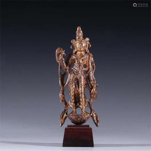 A Chinese Gilt Bronze Guanyin Statue