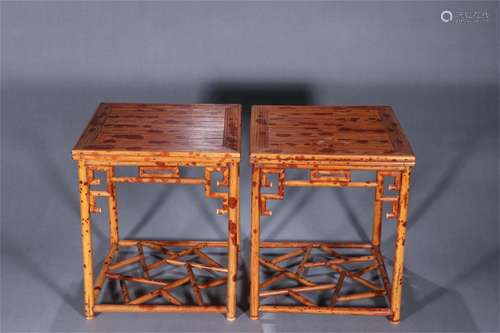 Pair of Chinese Carved Bamboo Tables