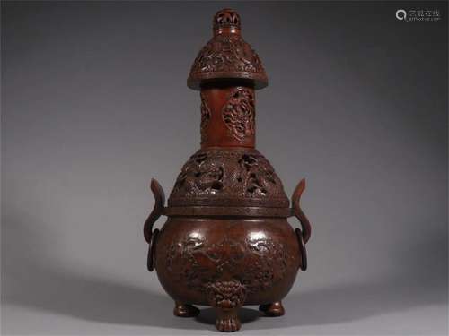 A Chinese Bamboo Incense Burner with Dragon