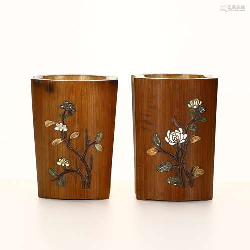 A pair of 19th century eight treasures flower pen holders