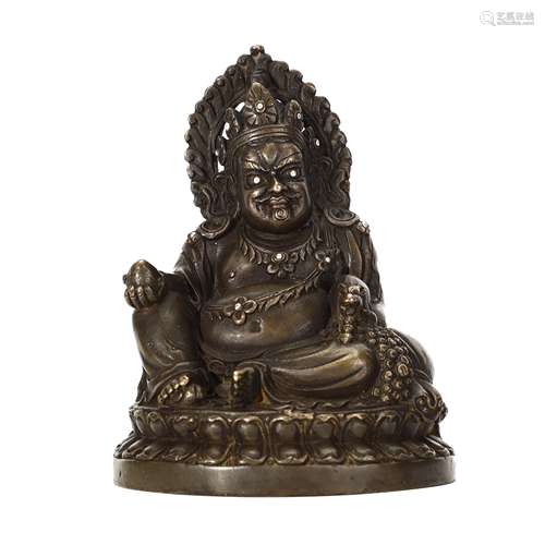 Tibetan copper god of wealth inlaid with silver