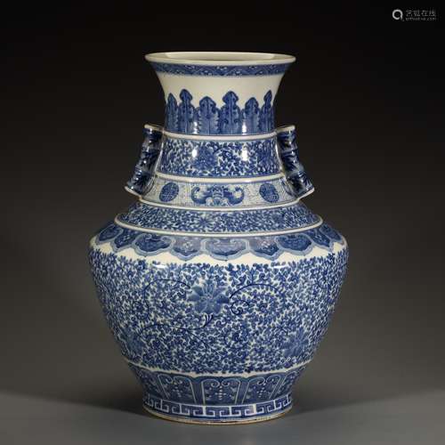 Blue and white branch-wrapped lotus amphora