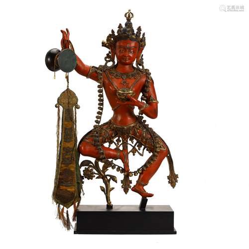 Bronze Cinnabar Red Buddha Statue in Qing Dynasty