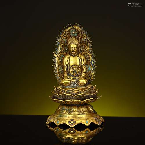 Ancient golden burning blue Buddha statues