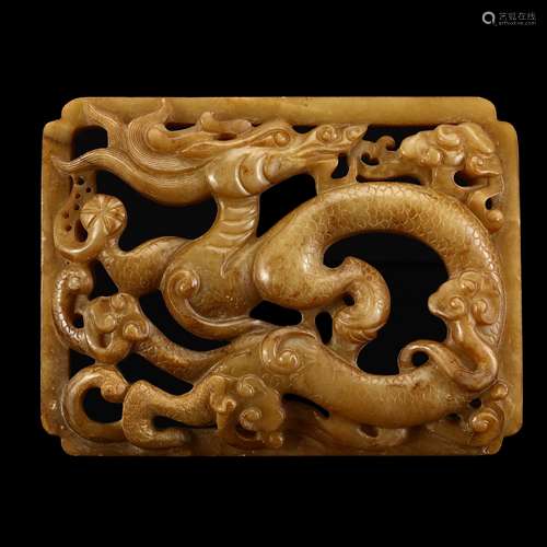 Ancient topaz carved dragon jade pendant