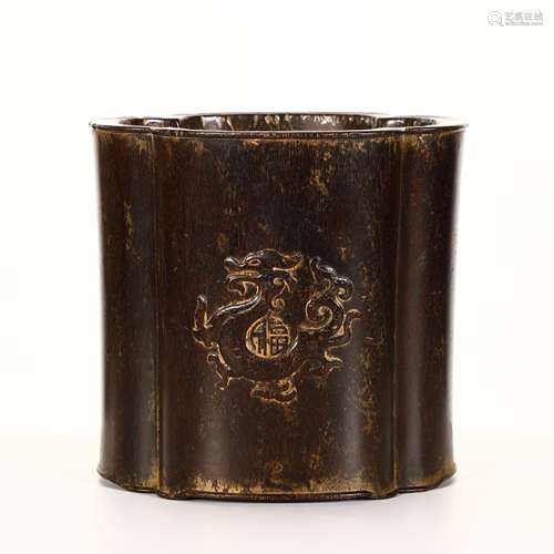 Qing Dynasty rosewood sunflower dragon pattern brush holder