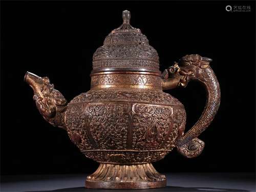 A Chinese Gilt Bronze Dragon Wine Pot