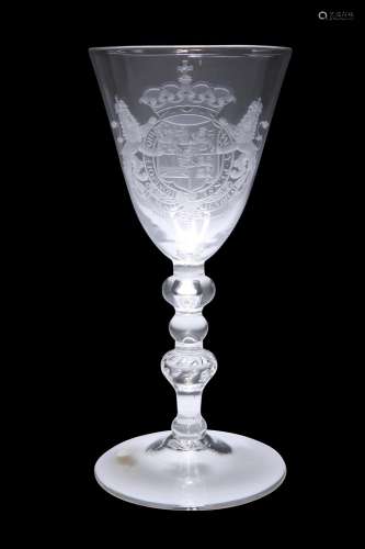 A DUTCH-ENGRAVED LIGHT BALUSTER GOBLET, CIRCA 1740-50,Â the ...