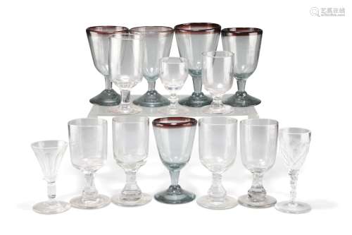 A GROUP OF 19TH CENTURY GLASS, including a set of five conti...