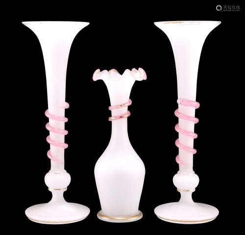 A SET OF THREE FRENCH OPALINE GLASS VASES, LATE 19TH CENTURY...