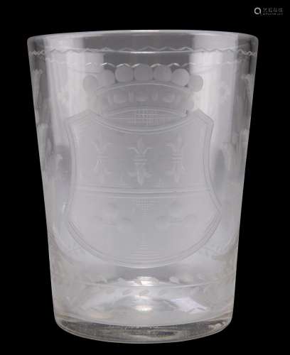 A LARGE GLASS BEAKER CUP, DUTCH OR BOHEMIAN, CIRCA 1785, eng...