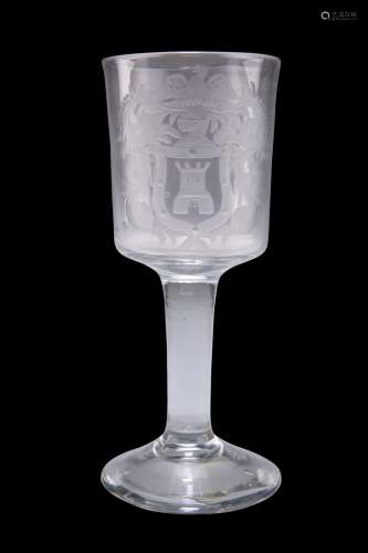 AN ARMORIAL WINE GLASS, CIRCA 1750,Â the bucket-shaped bowl ...