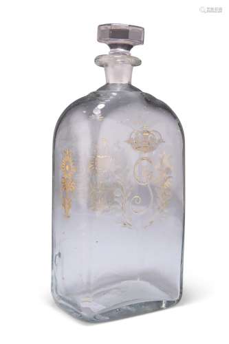 A SPIRIT DECANTER, CIRCA 1785, of shouldered rectangular sec...