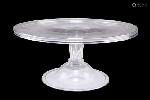 A GLASS TAZZA, CIRCA 1750, with circular galleried top raise...