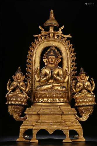 A Chinese Gilt Bronze Guanyin Statue