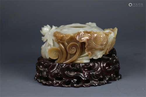 A Chinese Carved Jade Brush Washer