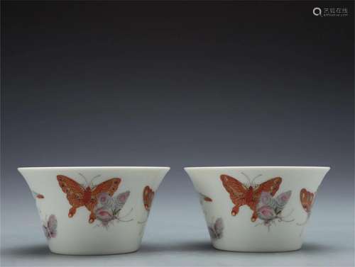 Pair of Chinese Famille Rose Porcelain Cups