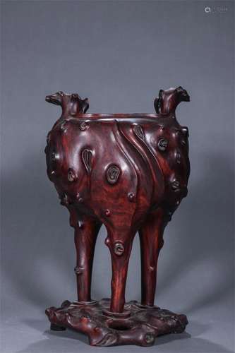 A Chinese Zitan Wood Incense Burner