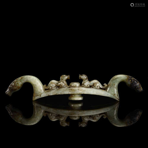 Ancient jade double beast belt hook