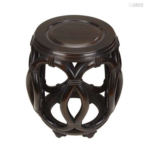 A pair of red sandalwood drum stool