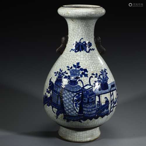 Celadon open blue-and-white antique bottle