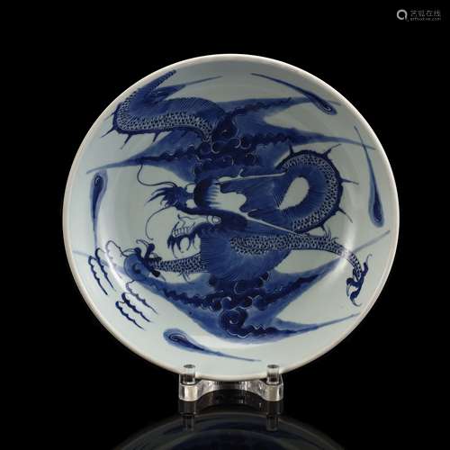 Blue and white dragon pattern plate