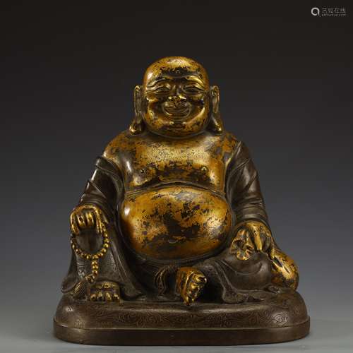 Maitreya Buddha copper statue in clay gold in Qing dynasty